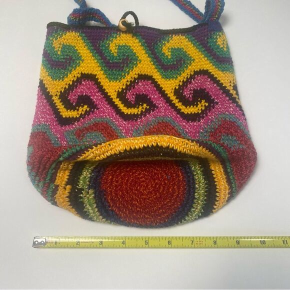 Women's Boho Artisanal Colorful Crochet/Knit Crossbody Bag W/ Drawstring Closure - Picture 15 of 15